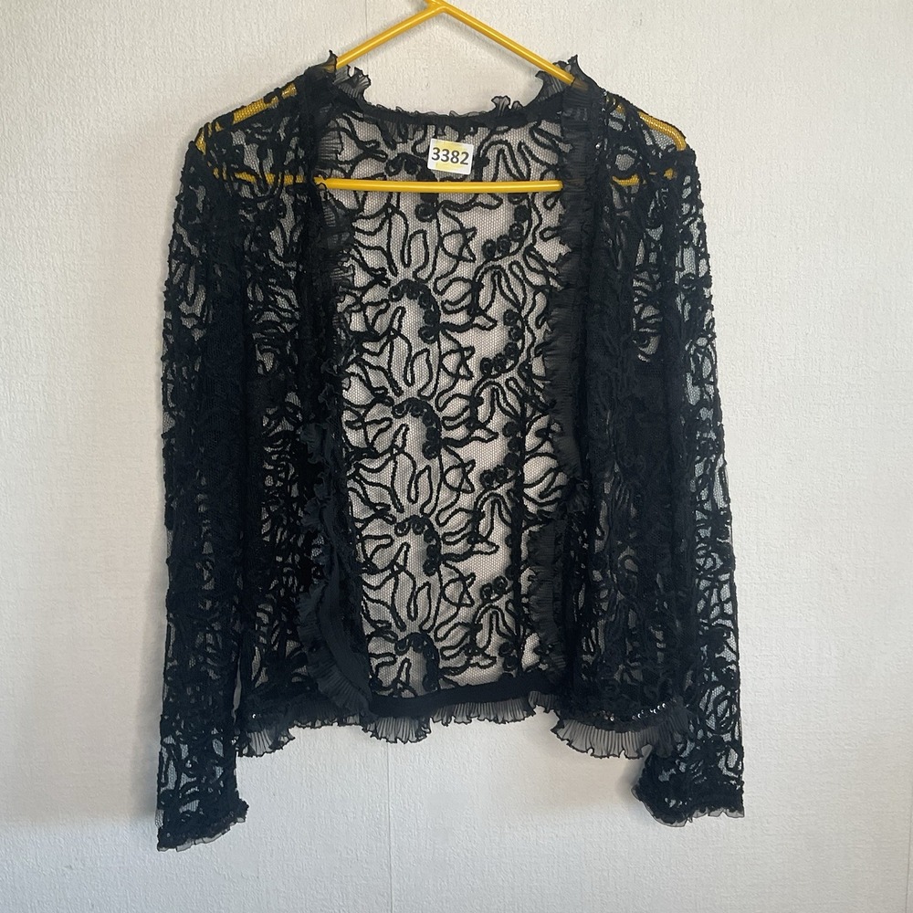 Vintage Sequin Trim Bolero‎ Open Front Black Mesh Whimsigoth Romantic